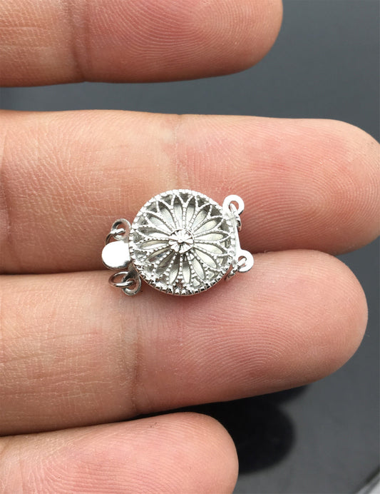 11.5mm Two Rows 925 sterling silver flower clasp, 2 strand clasp, push-in pearl clasp, necklace clasp, fashion jewelry findings, ASL-CL-016