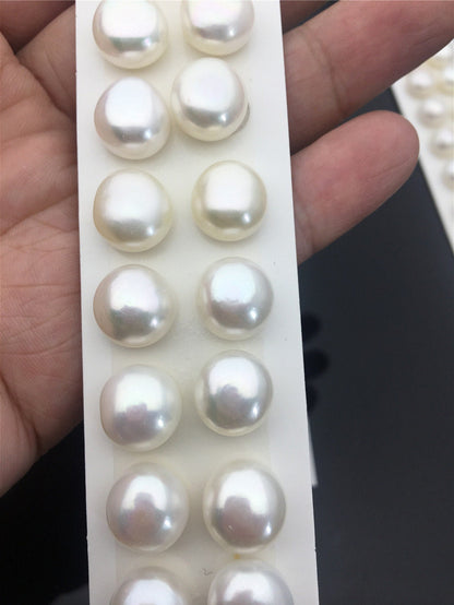 Rare!AAA 12-12.5mm High Luster White baroque button freshwater pearls, round button pearl pairs, pearl earring, pearl stud, BTN12-2A-4
