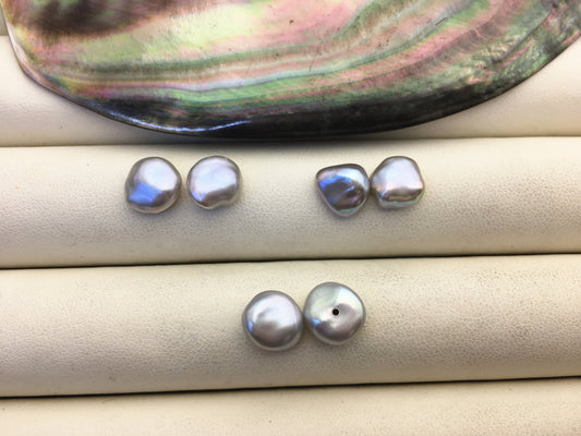 2 pairs AAA 8-9mm Gray keshi pearls Pair,for make stud earrings,0.9mm bottom half hole,ZS-127-62-8