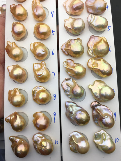1 pair AAA 13-15mm Natural pink peach Rainbow Flame ball Pearl Pairs - large Baroque freshwater pearl pairs, Fire Ball Pearl, FL15-3A-8-27