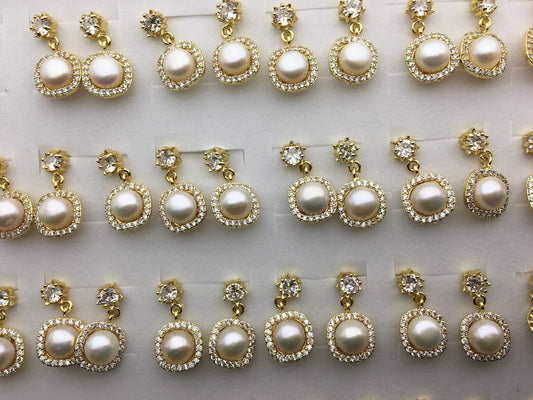 2 pairs White AAA button round pearl stud earrings,fashion pearl earrings,wedding pearl earrings,SE3-175-4