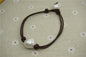Huge Pearl and leather bracelet, Leather Pearls Bracelet, Handmade Cuff, White Pearls on Brown Leather, Black leather bracelet, Le7-069