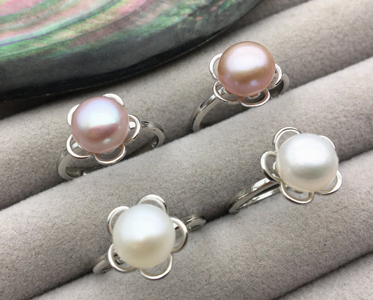 AAA White/Purple Freshwater pearl ring, S925 sterling silver ring, cz diamond wedding rings, bridal ring, anniversary rings, R1-038