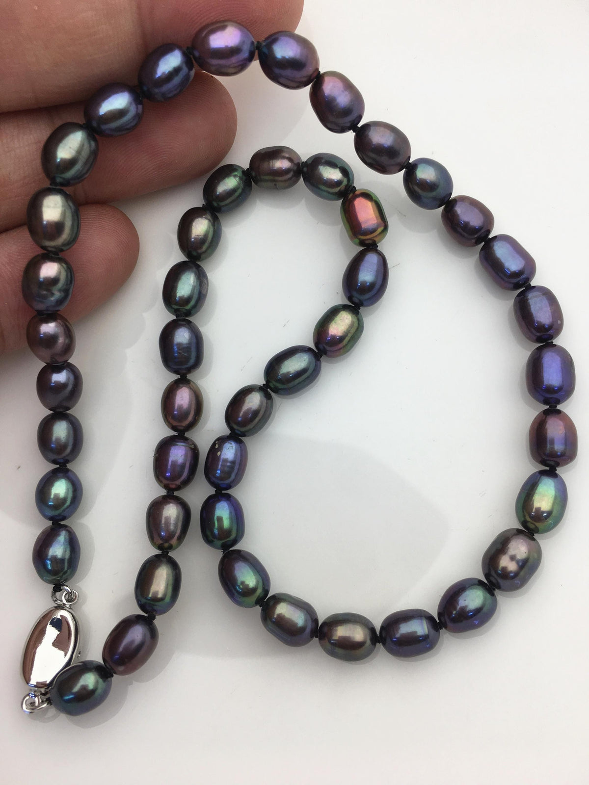 17.5'' AA+ 6-7mm green rice freshwater Pearl necklace,NPN1-T35