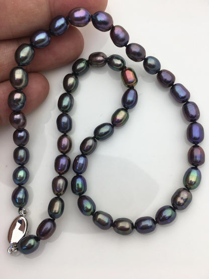 17.5'' AA+ 6-7mm green rice freshwater Pearl necklace,NPN1-T35