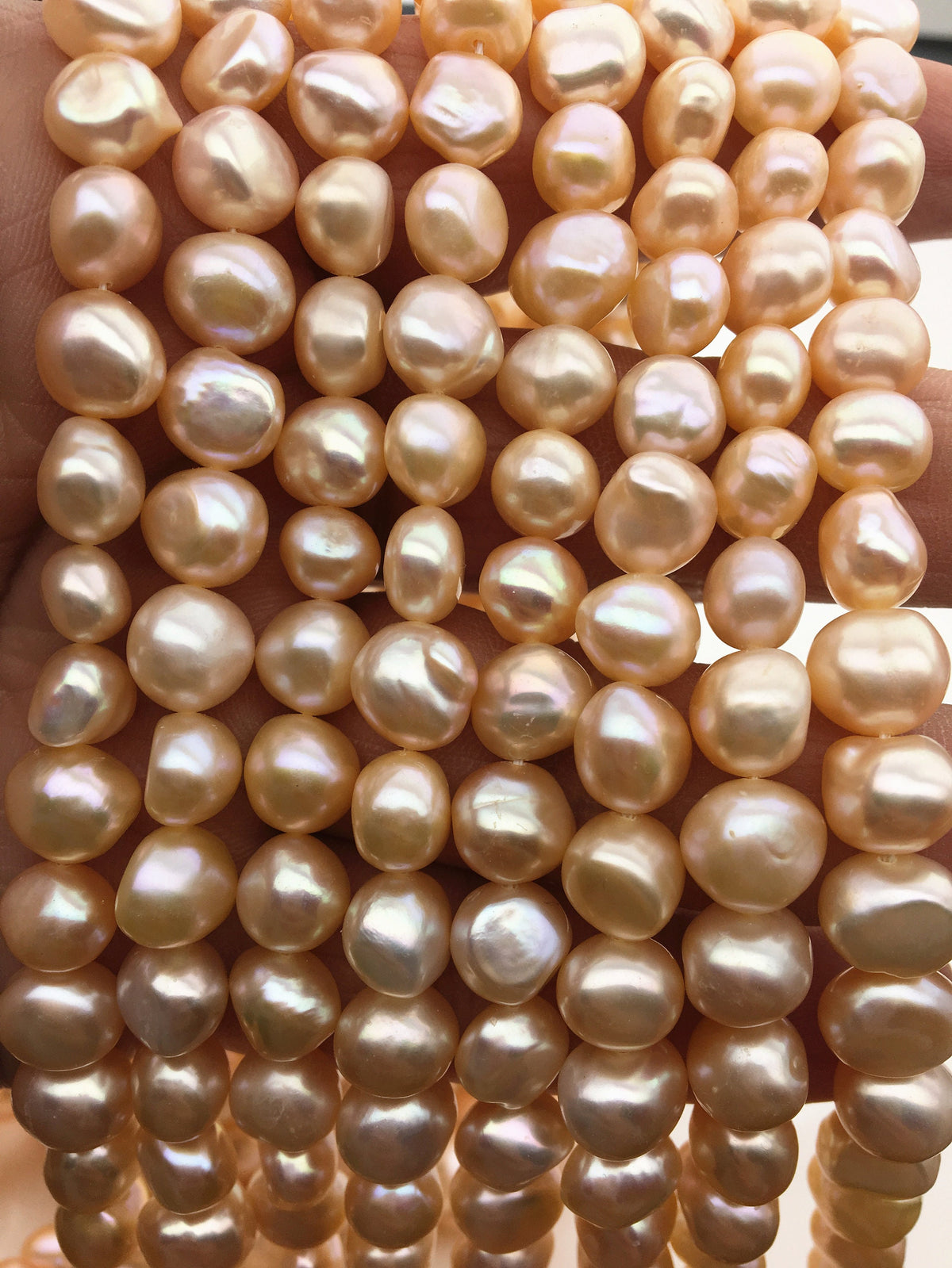 AAA 8.5-9.5x9-10mm Pink Peach Color nugget freshwater pearls,full strand,LM9-3A-5