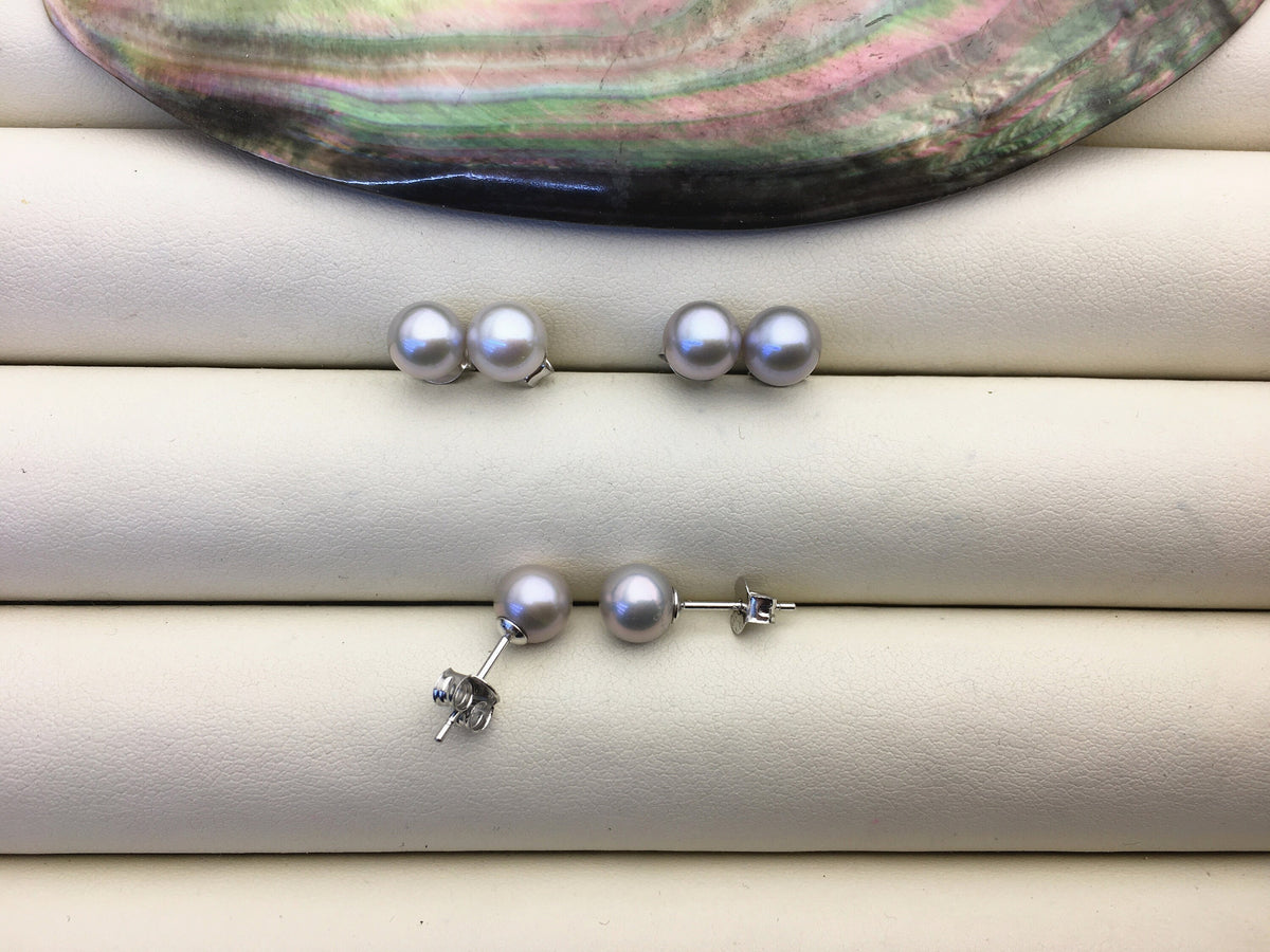 AAA 6.5-7mm gray round pearl stud earrings,cultured pearl beads,natural pearls,SE3-T19