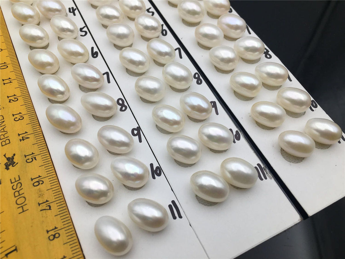 AAA 10mmx12.5-15mm white LONG rice freshwater pearls, tear drop pearl earrings, dangle pearl earrings, white rice pearls, custom hole, LR10-3A-9