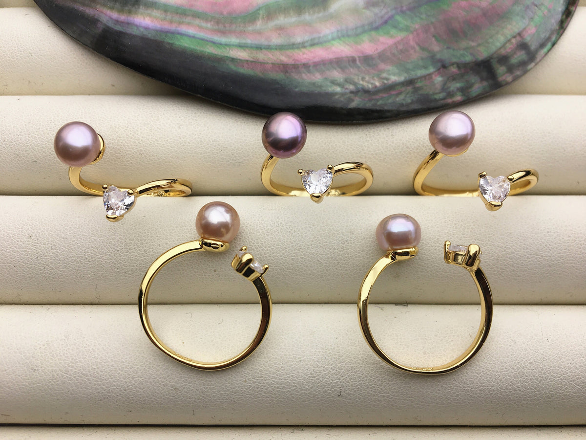 6pcs Gold Open AAA purple pearl ring, inexpensive engagement rings, fashion rings, fake diamond rings real pearls, inexpensive ring, R1-088-2