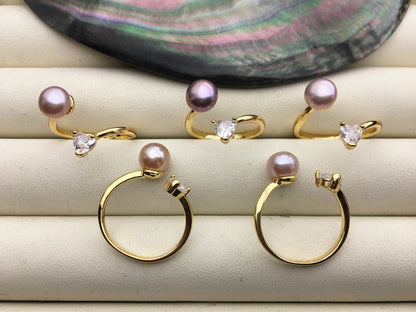 6pcs Gold Open AAA purple pearl ring, inexpensive engagement rings, fashion rings, fake diamond rings real pearls, inexpensive ring, R1-088-2