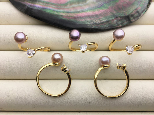 6pcs Gold Open AAA purple pearl ring, inexpensive engagement rings, fashion rings, fake diamond rings real pearls, inexpensive ring, R1-088-2