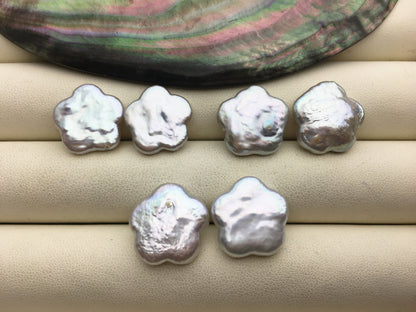 1 pair AA+ 16-17mm White Plum blossom Shape Freshwater Pearl White loose Beads Pair,0.9mm top half hole,ZS-103-37-17