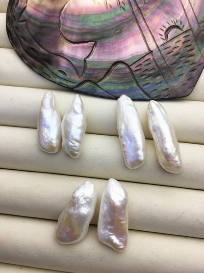 2 pairs AA+ 10-13mm Big Thick White Biwa keshi pearls Pairs, for make dangle earrings, baroque pearl, loose pearl beads, ZS-127-36-6