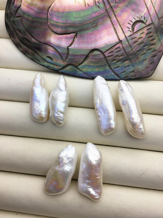 2 pairs AA+ 10-13mm Big Thick White Biwa keshi pearls Pairs, for make dangle earrings, baroque pearl, loose pearl beads, ZS-127-36-6