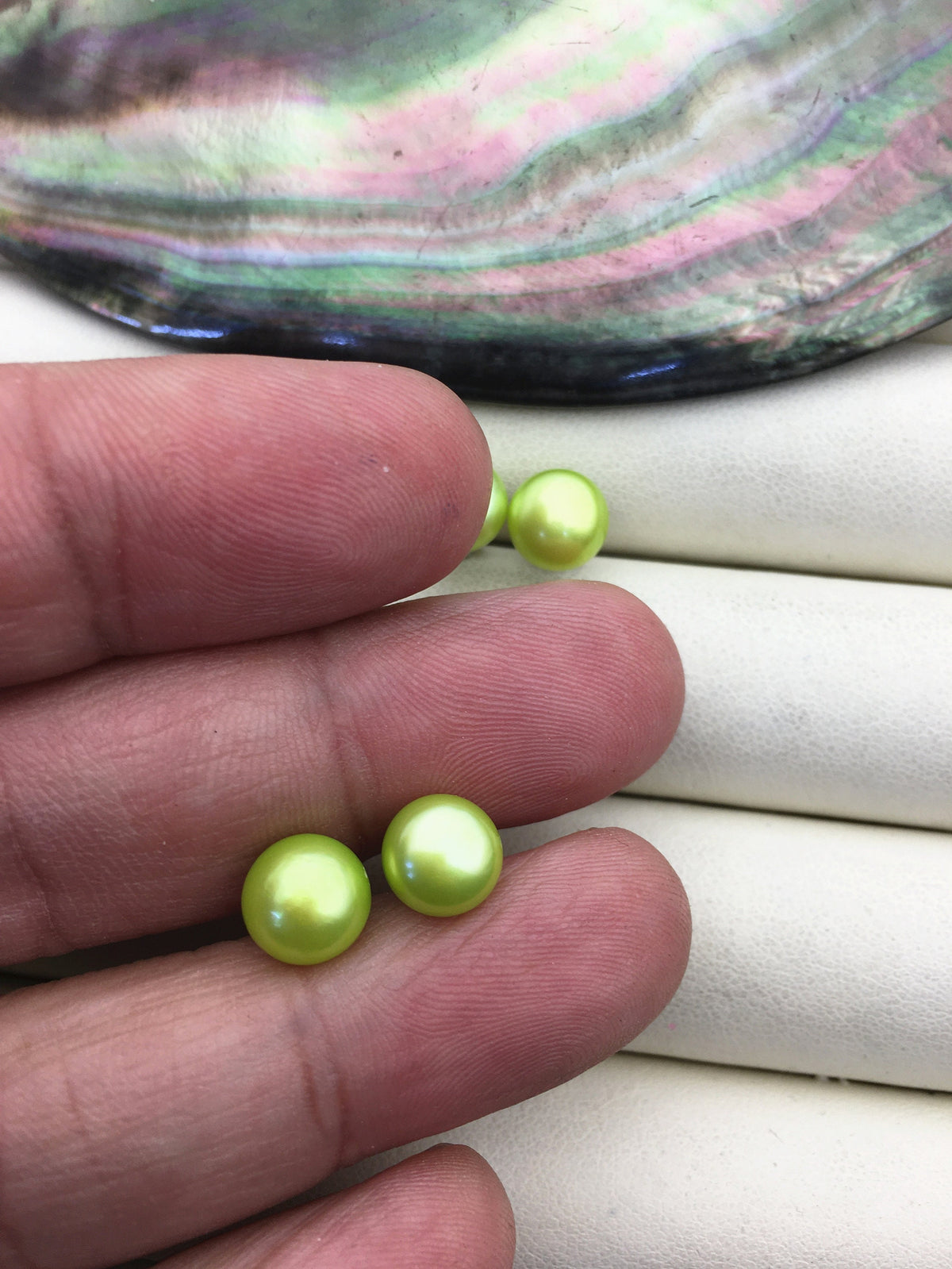 AAA 8-8.5mm green pearl stud earrings,Sterling Silver,SE1-T16