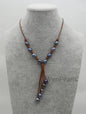 Deep Blue Big Rice pearl leather drop necklace,Pearl and Leather Lariat Necklace,Leather Pearl necklace,Le4-100