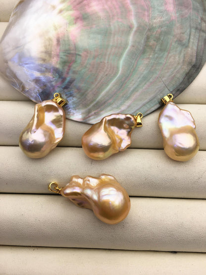 1pc AAA 12-17mm natural Peach Orange baroque pearl pendant necklace, gold plated S925 Sterling silver pendant,NC1-072
