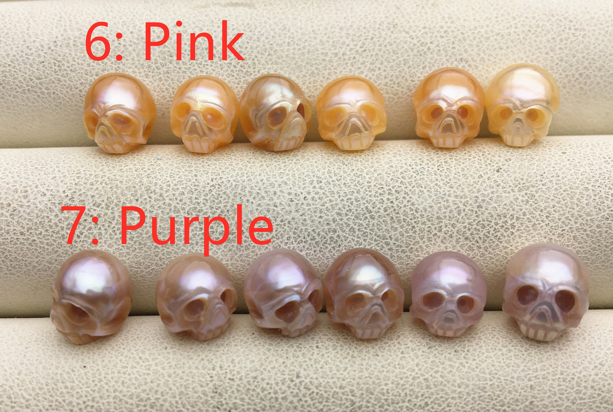 50% OFF 1pc AAA White/Pink/Purple/Gray/Black 7-11mm HandMade Carved Skull Freshwater Pearl Beads For necklace pendant earrings, CAC-006