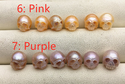 50% OFF 1pc AAA White/Pink/Purple/Gray/Black 7-11mm HandMade Carved Skull Freshwater Pearl Beads For necklace pendant earrings, CAC-006