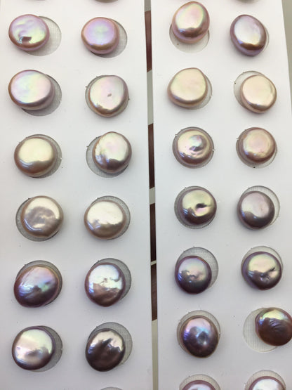 2 pairs AAA 12-13mm Purple Coin Freshwater Loose Pearls Pair,For make Pearl Jewelry,0.9mm half hole,COIN11-3A-3-3