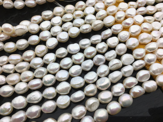 AAA 9-10mm white nugget pearls, high luster,15.3 inches full strand,white pearl necklace,LM9-3A-1-1