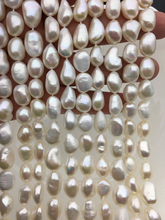 High luster!AAA+ 9.4-10.3mm white nugget freshwater pearls,cultured freshwater baroque pearl bead string,LM10-T11