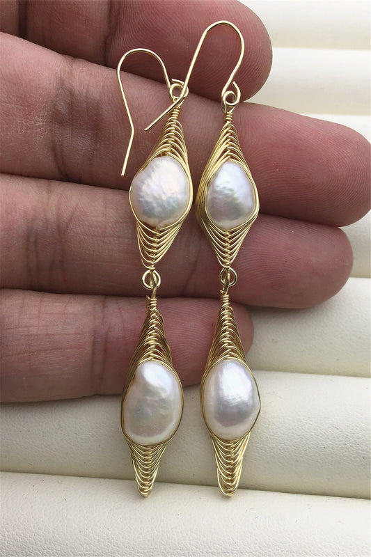 Handmade white nugget pearl dangle earrings,earring with white baroque Natural Pearl,SE3-120-12