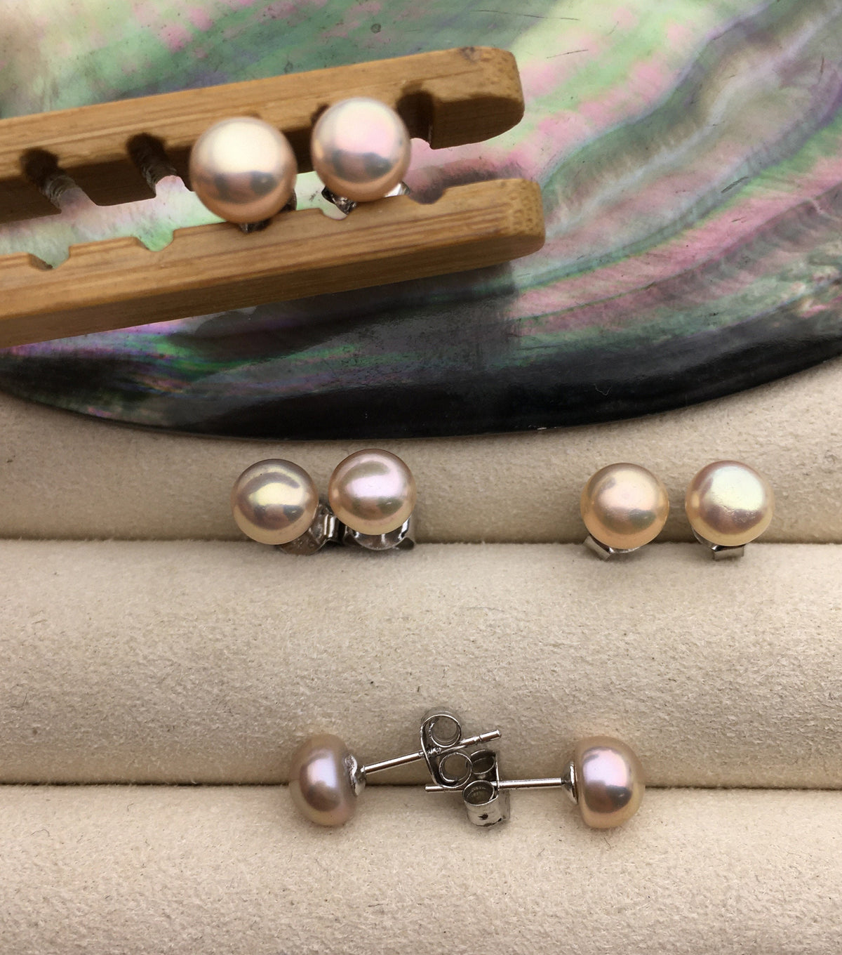 1 pair AAA 5-9mm Natural Golden Rainbow Pearl stud earrings, sterling silver stud earrings, bridal, SE1-005
