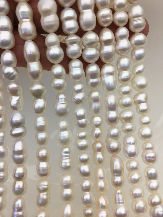 AAA 8-10mm White Gourd baroque pearls strand-white pearl,Grade White Baroque Gourd,DIY,high luster,ZS-114-15