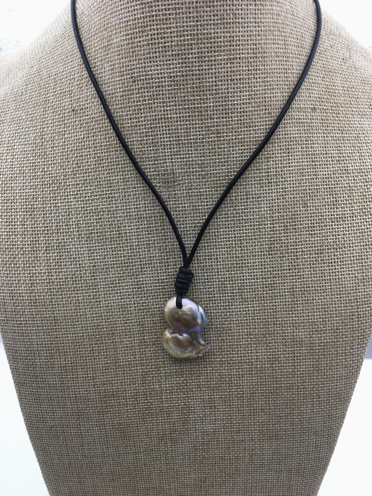 big gray bronze baroque pearl and leather necklace,valentine's day,Le1-067