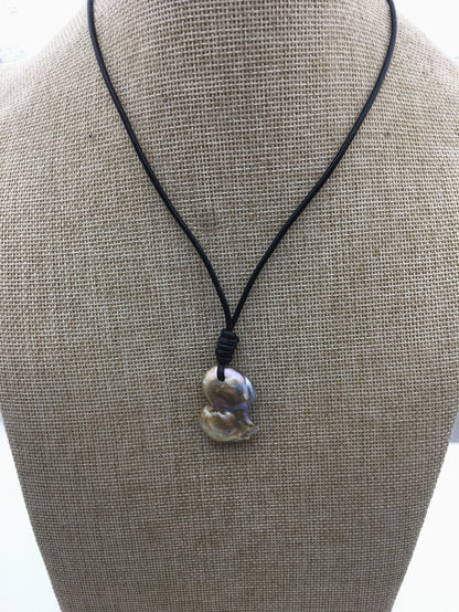 big gray bronze baroque pearl and leather necklace,valentine's day,Le1-067