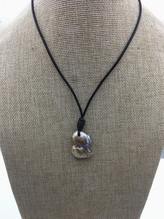 big gray bronze baroque pearl and leather necklace,valentine's day,Le1-067
