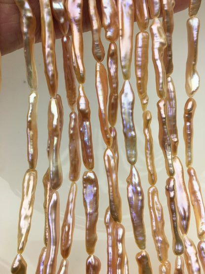 15.5'' AAA 5-8mm natural orange rainbow Toothpick pearls,ZS-80-25-13