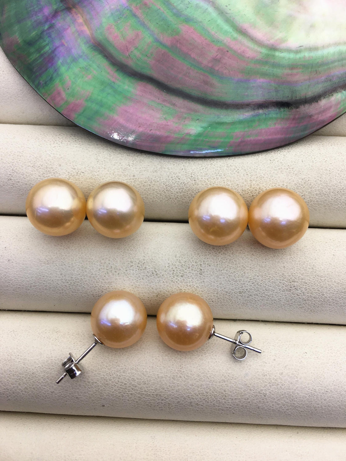 1 pair AAA 11-12mm orange round edison pearl stud earrings,SE3-T9-67