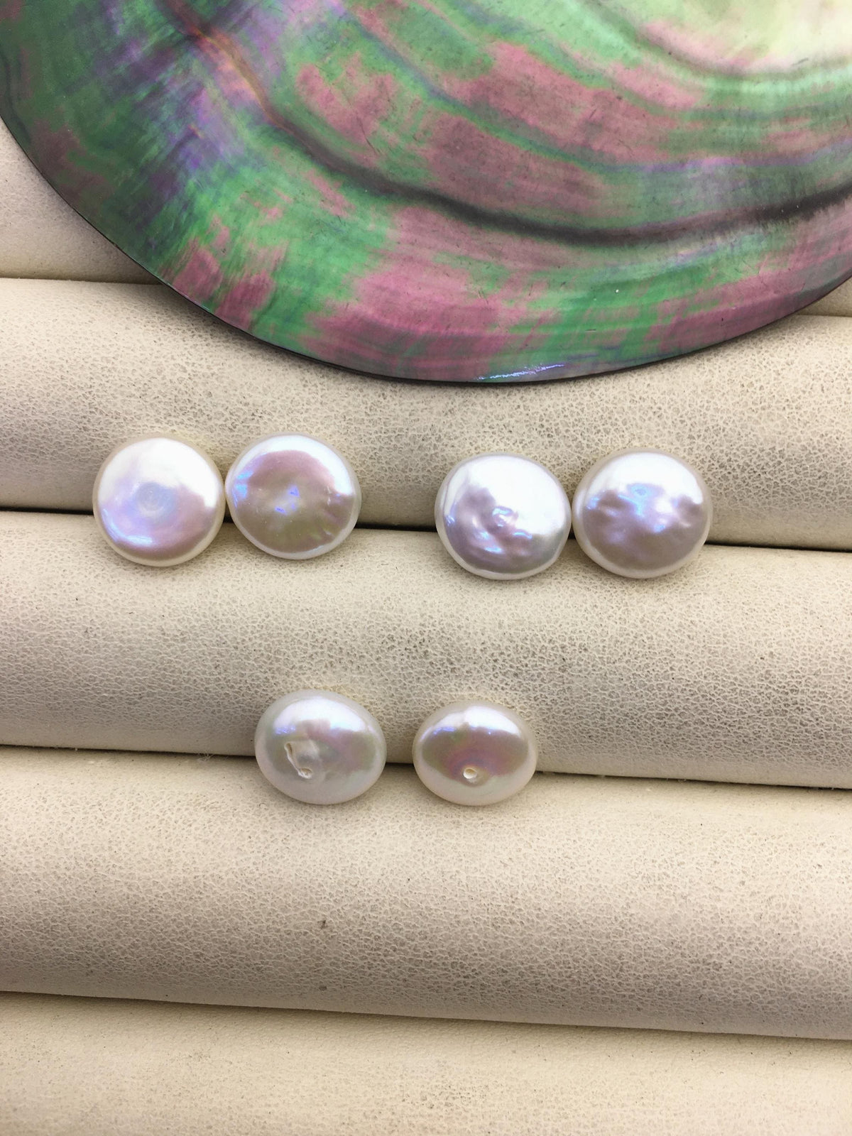 2 pairs AA+ 10-11mm White Coin Freshwater Pearls Pair, high luster- Coin Pearl-petite Pearl- 0.9mm bottom half hole, COIN10-3A-2