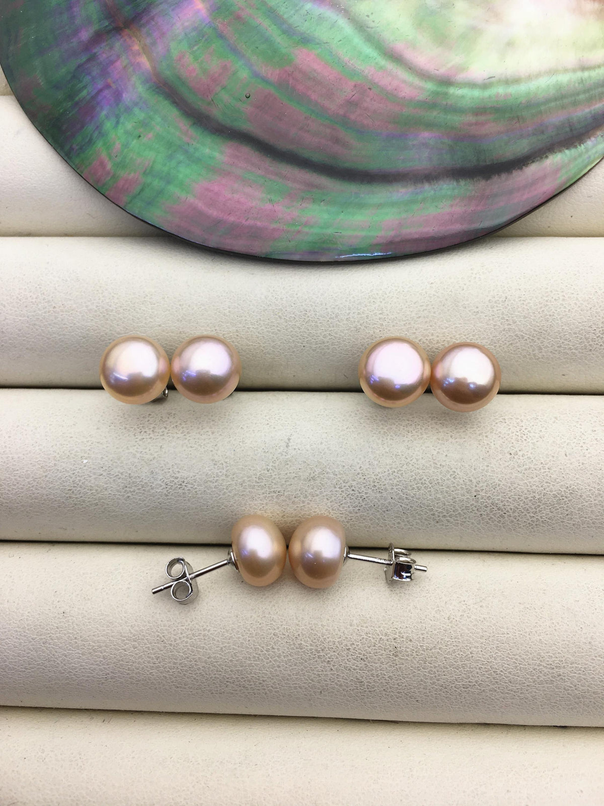 1 pair AAA 8.5-9mm Natural Rainbow Pearl Stud Earrings, pearl earrings, S925 Sterling Silver, classic pearl studs, SE1-T21