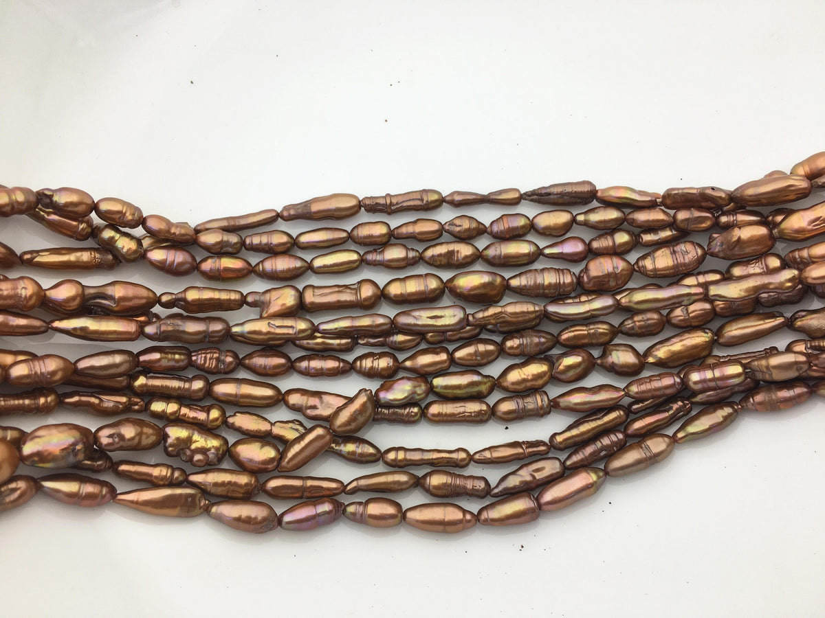 12 strands AA 5-7mm red brown toothpick Biwa Pearl Necklace, Genuine Fresh Water Pearl, Wedding Necklace, ZS-80-10-31