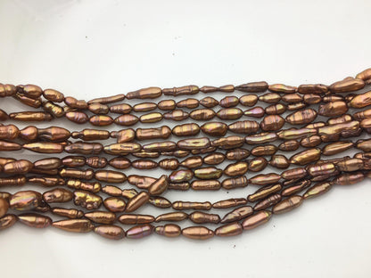 12 strands AA 5-7mm red brown toothpick Biwa Pearl Necklace, Genuine Fresh Water Pearl, Wedding Necklace, ZS-80-10-31