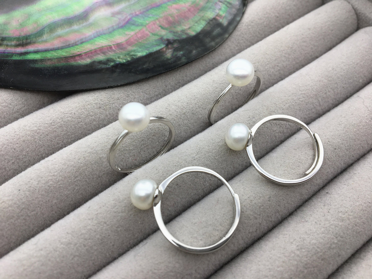 AAA white Pearl Genuine Sterling silver ring, anniversary ring, wedding rings for women, sterling silver 925 open ring jewellery, R1-042