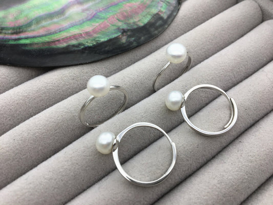 AAA white Pearl Genuine Sterling silver ring, anniversary ring, wedding rings for women, sterling silver 925 open ring jewellery, R1-042