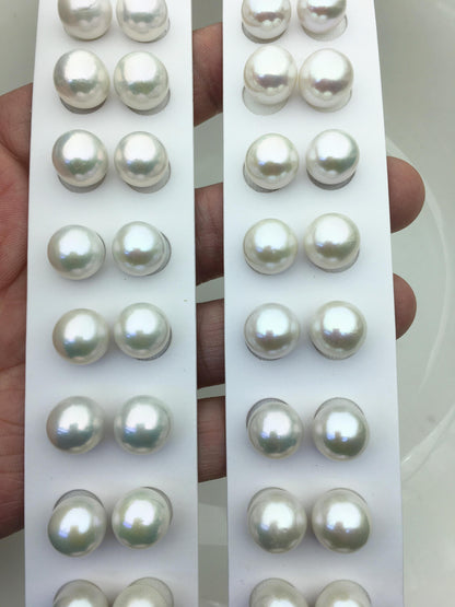 2 pairs AAA- 11-12mm white round freshwater pearl pair,no hole,RP11-3A-3