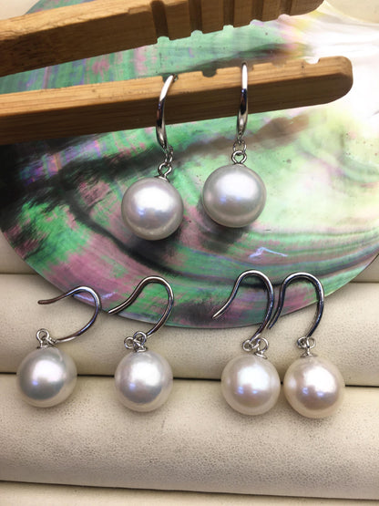 1 pair AA+ 10-11mm White Round edison pearl dangle earrings, S925 Sterling Silver earrings, wedding pearl earrings, SE3-T9-30