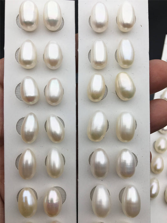 AAA 8.5-9.5x11.5-13.5mm white LONG rice freshwater pearls,dangle pearl earrings,white rice pearls, custom hole,LR9-3A-11