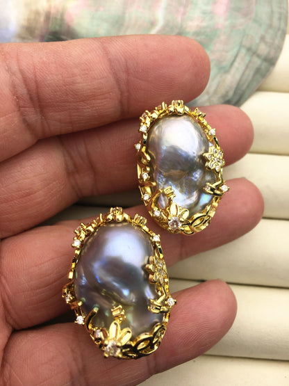 AAA Very Big Gray Rainbow Baroque Pearl Gold rings, affordable engagement rings, pearl wedding rings, promise rings for her, R1-T1