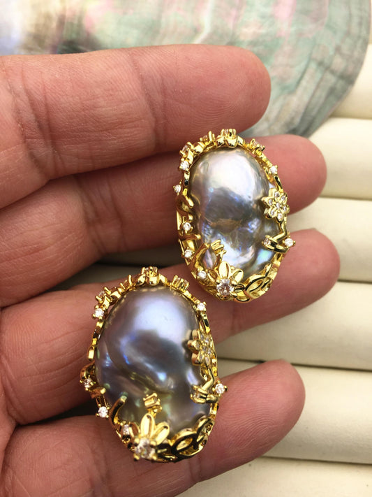 AAA Very Big Gray Rainbow Baroque Pearl Gold rings, affordable engagement rings, pearl wedding rings, promise rings for her, R1-T1