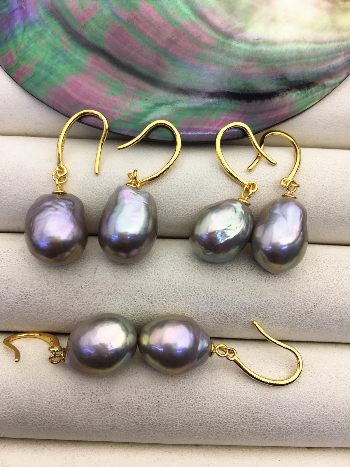 1 pair AAA 11-12mm gray drop edison pearl dangle earrings,S925 Sterling Silver earrings,SE3-T9-64