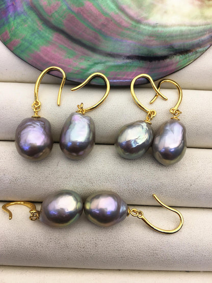 1 pair AAA 11-12mm gray drop edison pearl dangle earrings,S925 Sterling Silver earrings,SE3-T9-64