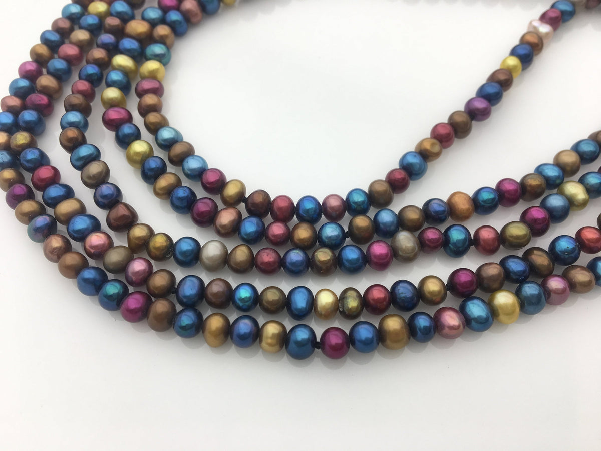 62'' 5mm red blue mix color small potato pearl Necklace,Wedding Necklace, Mothers Day,Happiness,wholesale,NPN1-104-13