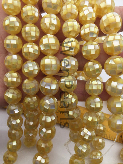 4pcs 10/12/14/16mm Golden Mosaic Shell Beads,Golden Mosaic Shell Beads,GSHE-001-7