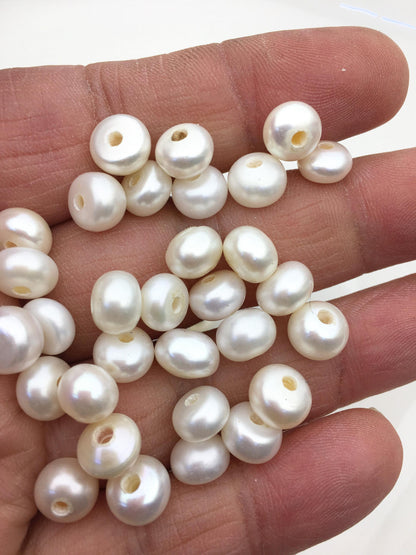 20pcs AAA 8-9mm white button round freshwater pearls,2.2mm large hole,Rondelle white pearl Beads,SM8-T1